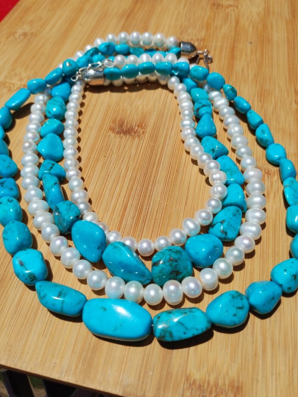 Jay King DTR Mine Finds 4 Strand Turquoise Freshwater Pearls 925 Sterling Silver